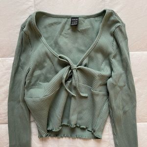 Blue-Green Ribbed Long-Sleeve